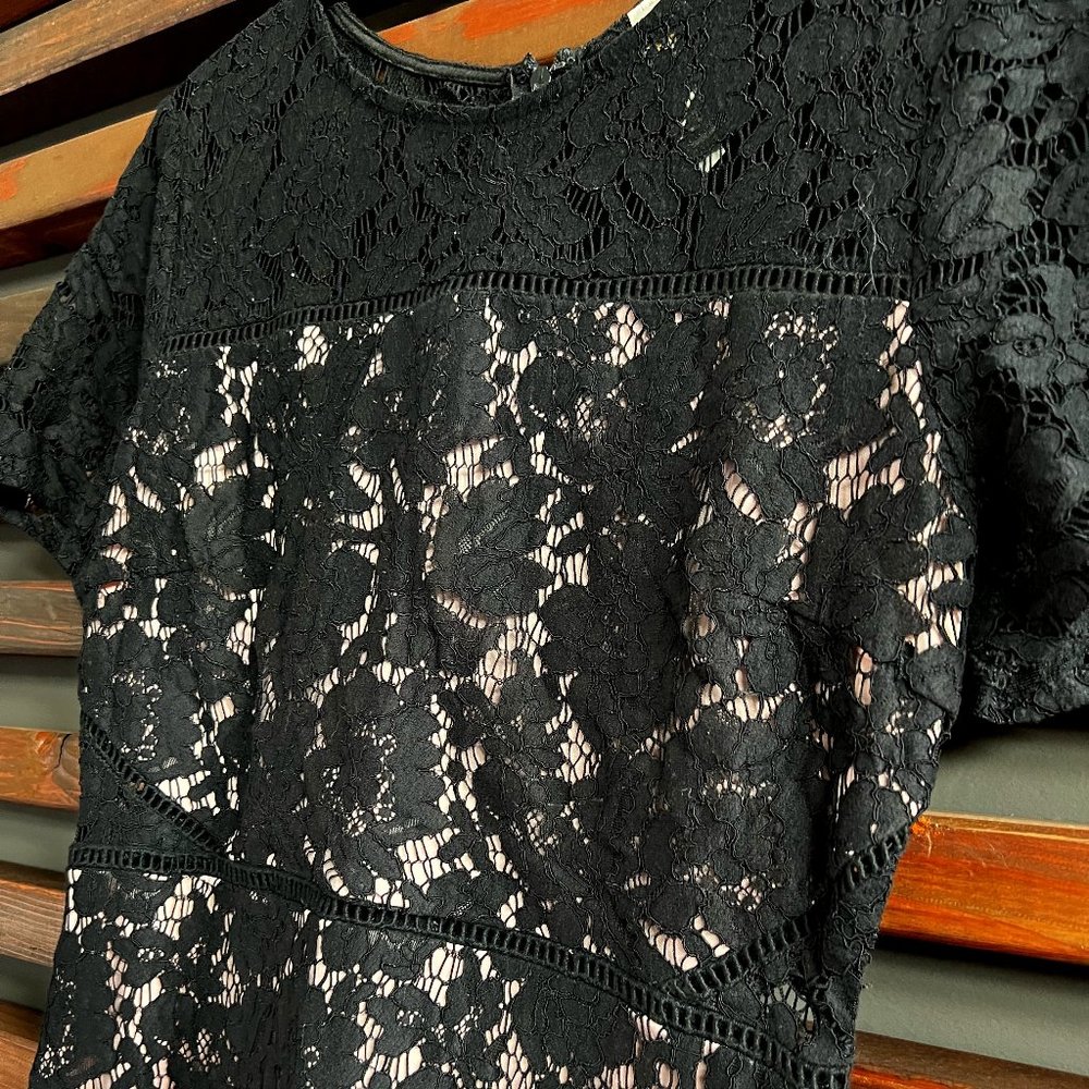 Boutique black and pink lace cocktail dress.  Size M